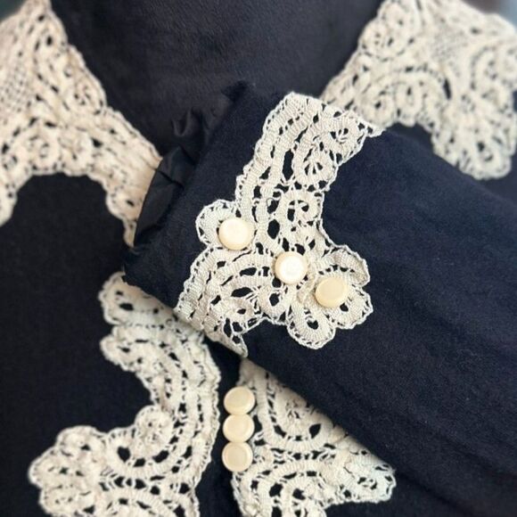VNTG 80's Marie St. Claire Blk Wool Cropped Long Sleeve Jacket with Lace Size 6 - Picture 5 of 7